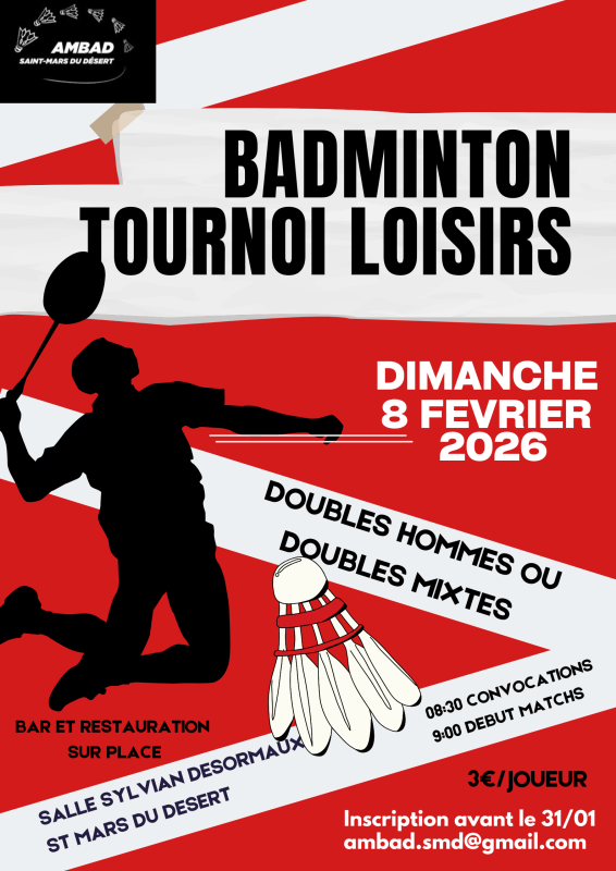 Red and White Badminton Tournament  Poster 2