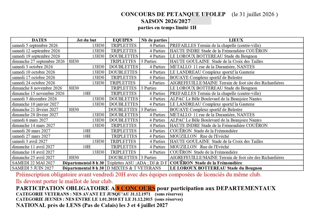 Calendrier 2026 2027
